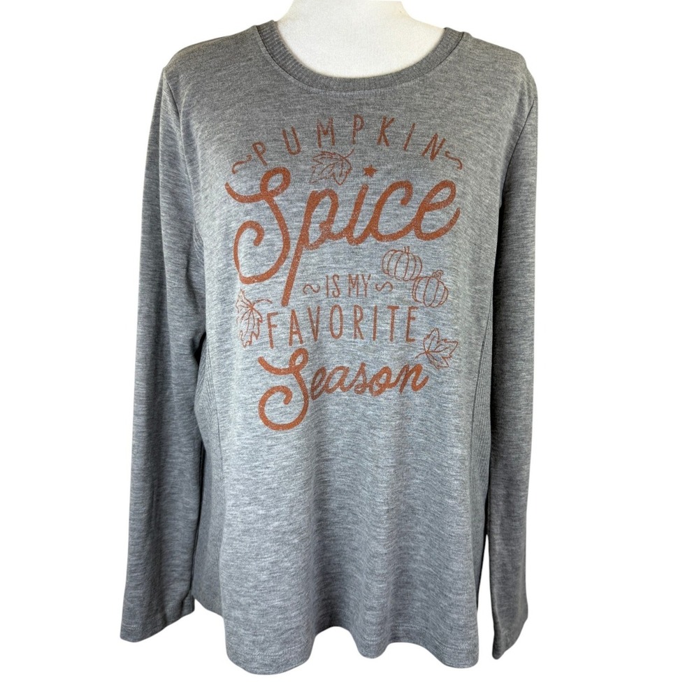 Modern Canvas Pumpkin Spice Graphic Long Sleeve Shirt Gray Womens XL Fall Autumn